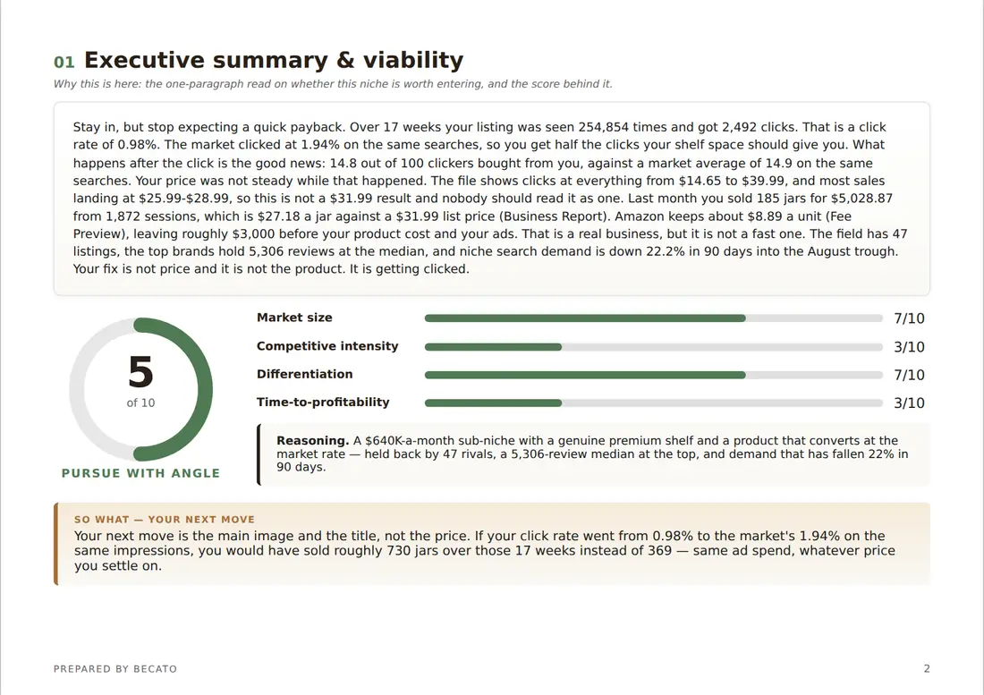 Executive summary and score breakdown
